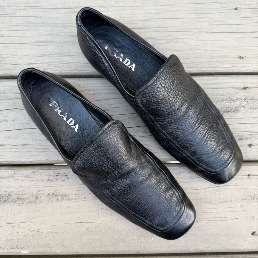 Prada black leather loafers shoes size 9.5 - Picture 2 of 15